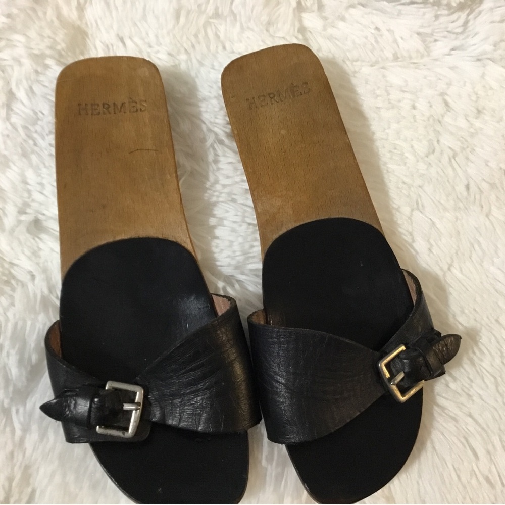 Hermes Black Leather Women's Sandals - Picture 1 of 11